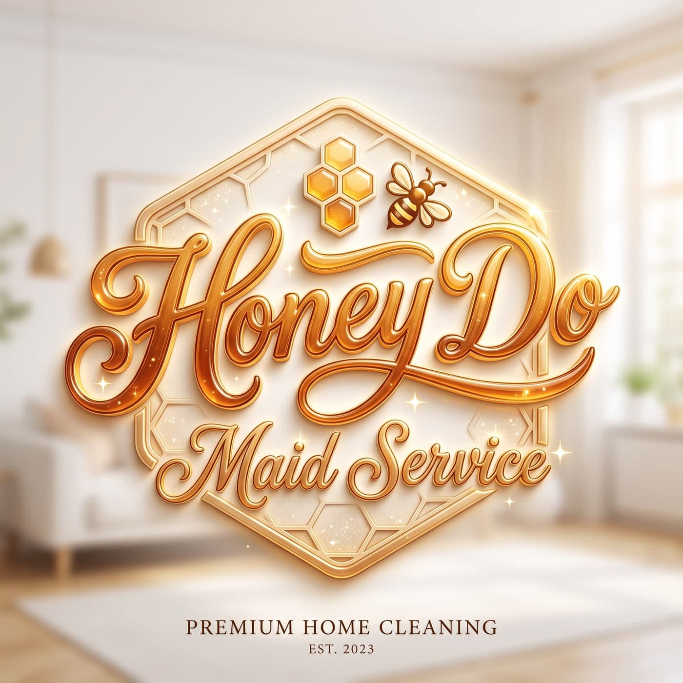 Honey Do Maid Service logo in gold script inside a honeycomb badge.